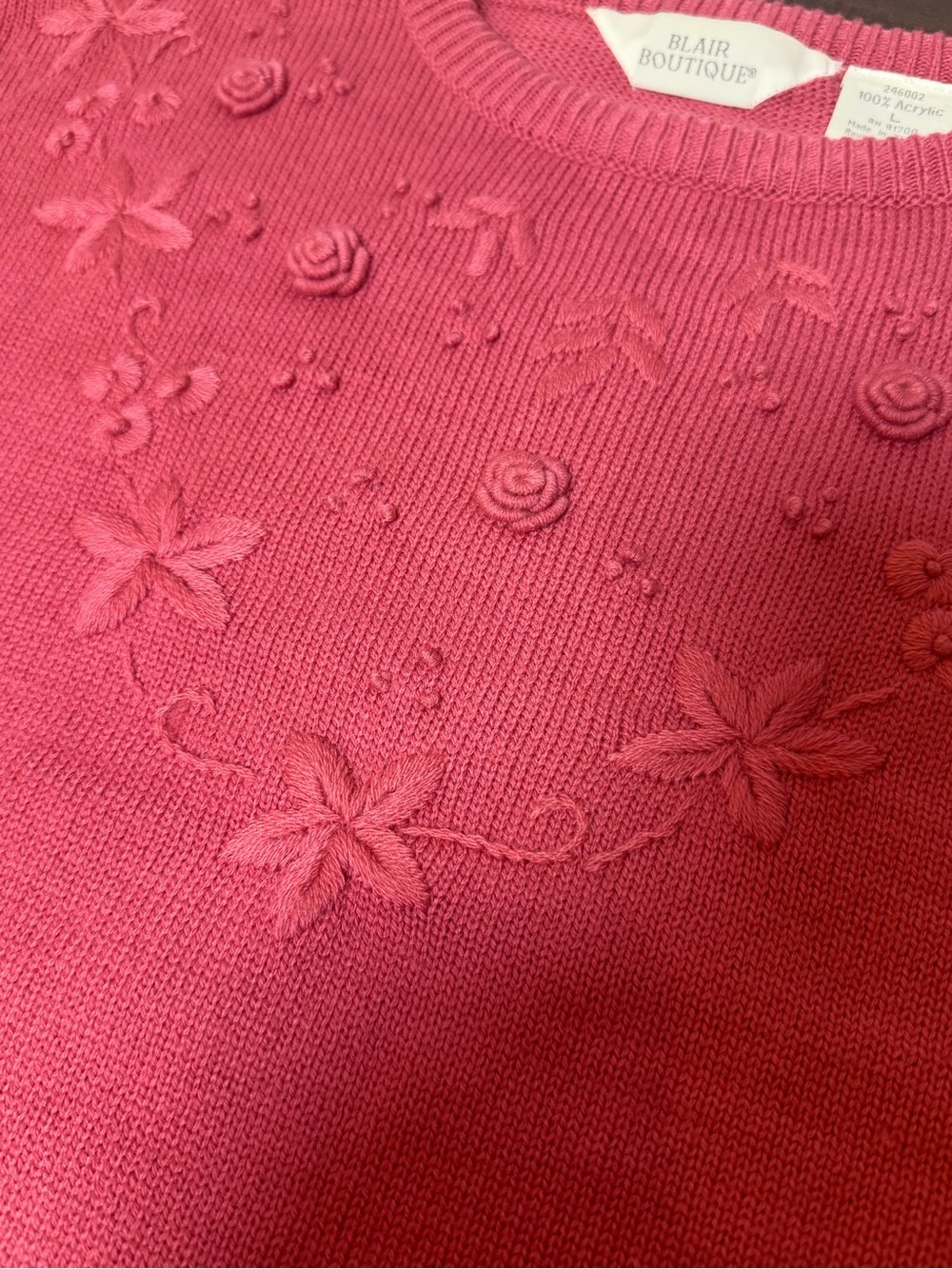 Vintage Blair Boutique Pink Floral Embroidered Cottagecore Sweater Large - Picture 4 of 10